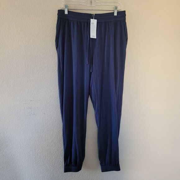 Eileen Fisher Stretch Jersey Ankle Track Navy Blue Pants Size Medium Pull On Nwt